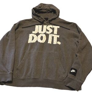 Gray Nike Hoodie Sz XL Sewn White Cloth Letters Just Do It Black Cloth Arm Patch
